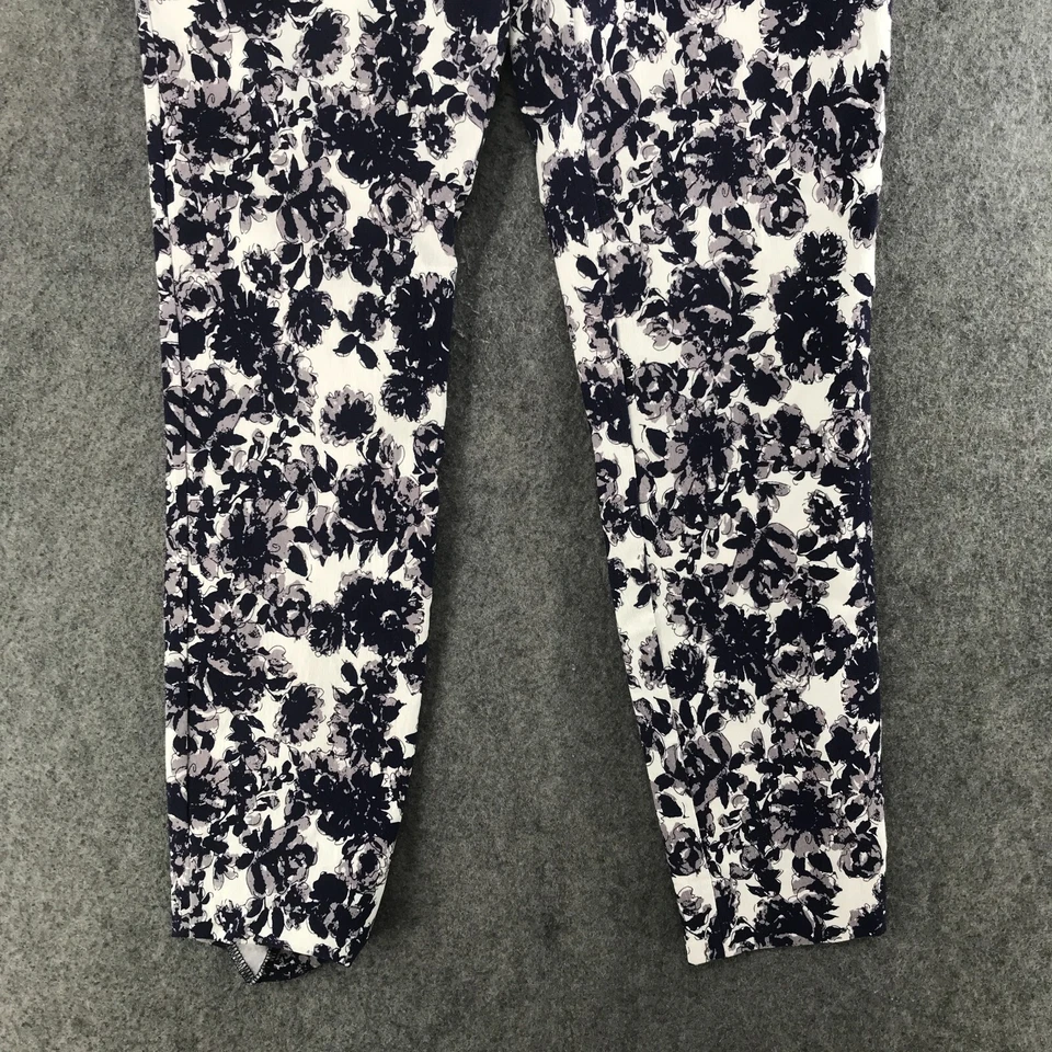 Calça Kenar Feminina Tamanho 8 Branca Azul Estampa Floral Puxar Magra Cintura Média Bolsos - Imagem 4 de 4