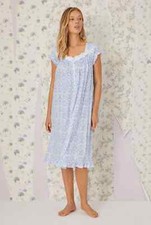 Nwt 70 EILEEN WEST Blue Tapestry Modal RUFFLED SLEEVES  HEM Waltz Nightgown S