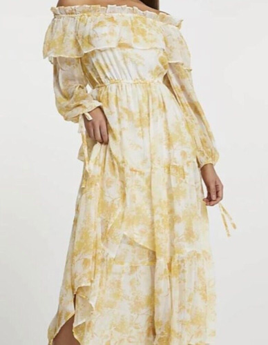 River Island Lemon & Cream Maxi Tea Dress - Size 1