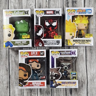 Lot Of 5 Funko Pop Exclusives Mirage Carnage Vault Boy Naruto Rocket Groot