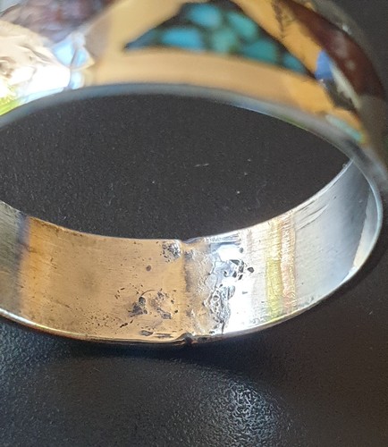 Altes Modell Chip Inlay Ring, Wedding Band, Türkis & Koralle, Silber, Indianer - Picture 5 of 6