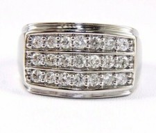 Natural Round Diamond 3 Row Cluster Wide Men's Ring Band 14k White Gold 1.00Ct
