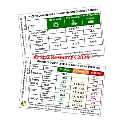 STAR RESOURCES Diabetes Blood Glucose ID Badge Flash Card Nurse Student Paramedics Ambulance