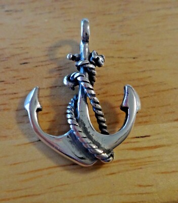 Sterling Silver 3D 27x20mm Ship Boat Anchor Rope Nautical Charm