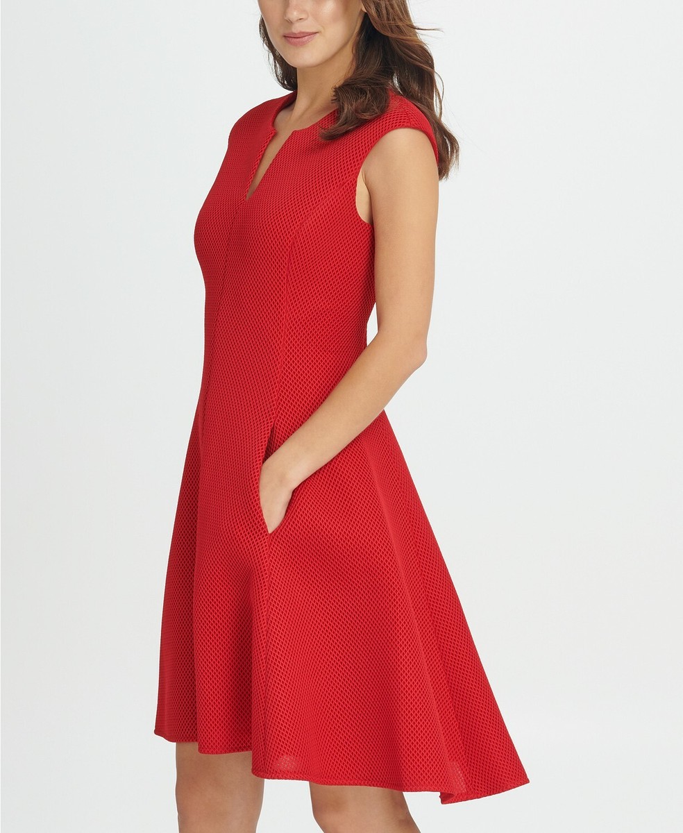 DKNY Mesh Seamed Fit Flare scarlet red Dress size