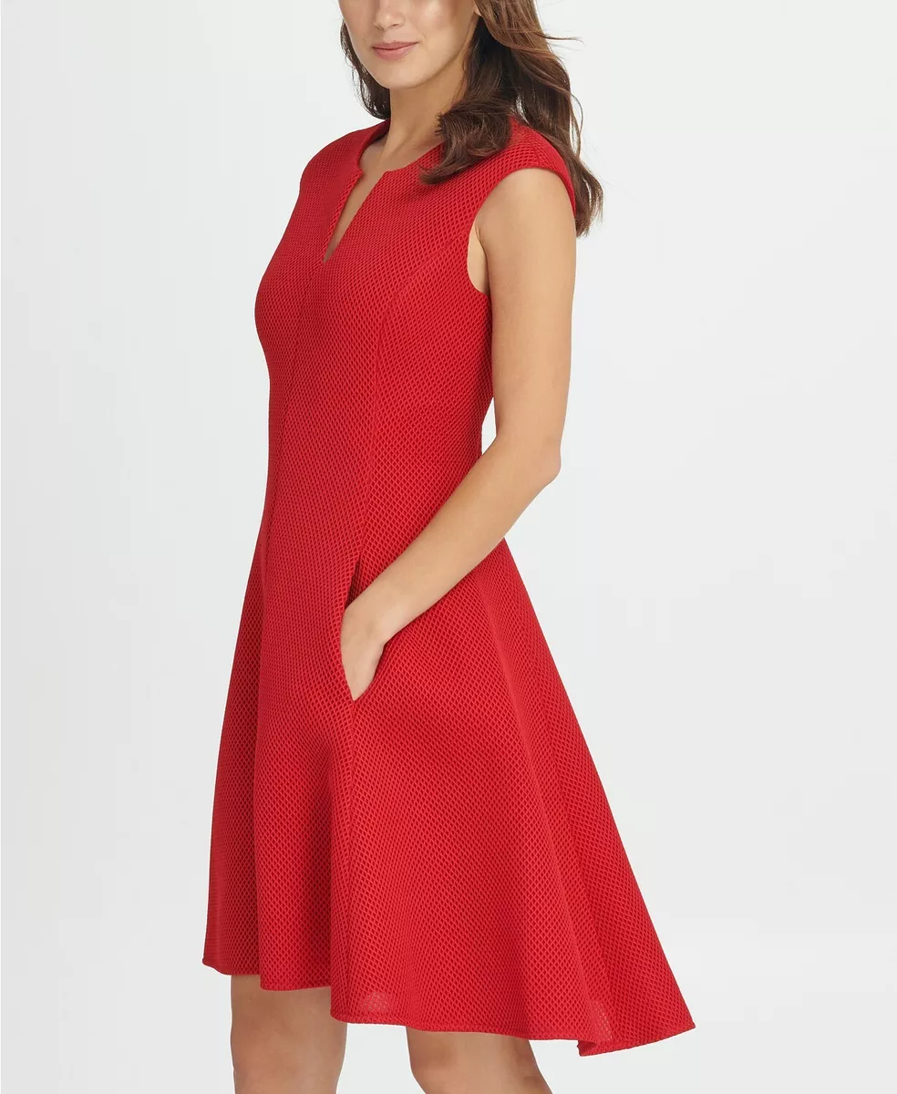 DKNY Mesh Seamed Fit Flare scarlet red Dress size 2