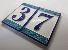 Hand-painted Greek Designed Ceramic Blue House Number Tiles 11x7 cm & Frames