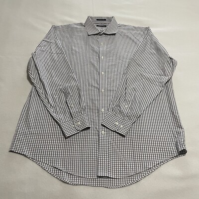 Lands End No Iron Supima Pinpoint 17-35 Traditional Fit Blue/GreyPlaid Button Up