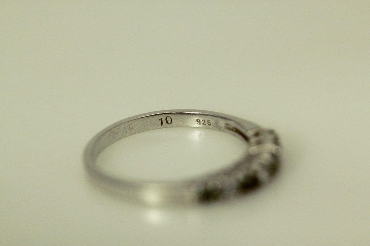 925 Sterling Silver Size 10 Avon Green And Clear CZ Band Ring 2.7