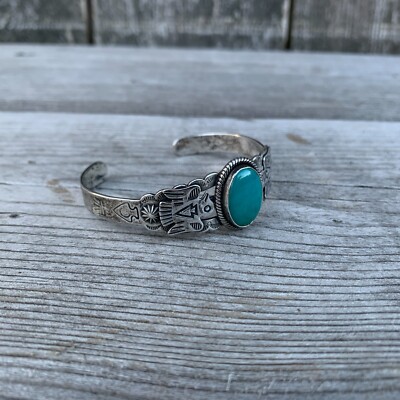 Fred Harvey Style Southwest Sterling Silver Cuff Bracelet - Vintage Old