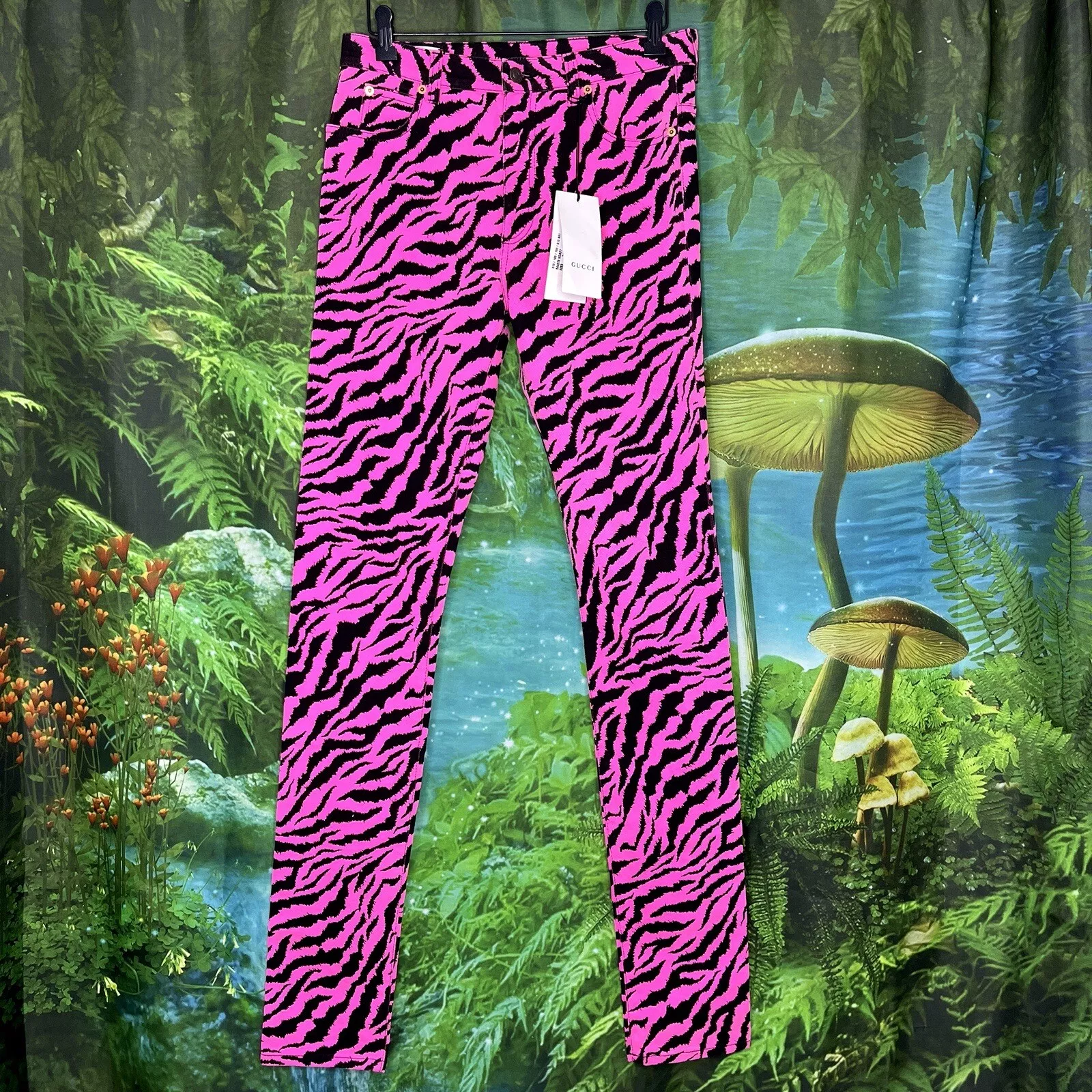 Jean skinny GUCCI rose et noir tigre taille 34 x 37 stretch classique logo 5 poches