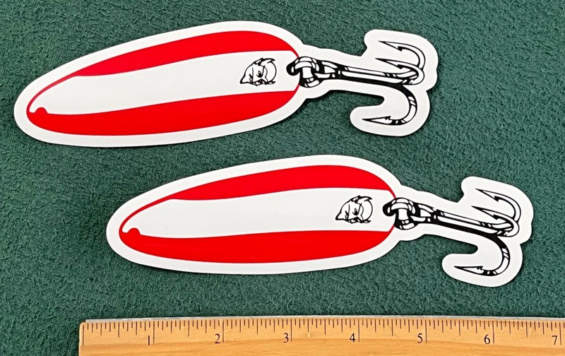 Two Dardevle Fishing Spoon Stickers Lot Fish Fisherman Famous Red White Spoons