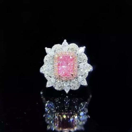 2Ct Emerald Lab-Created Pink Sapphire Halo Engagement Ring 14K White Gold Plated - Bild 2 von 10