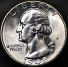 1945 Washington Quarter Ch. BU