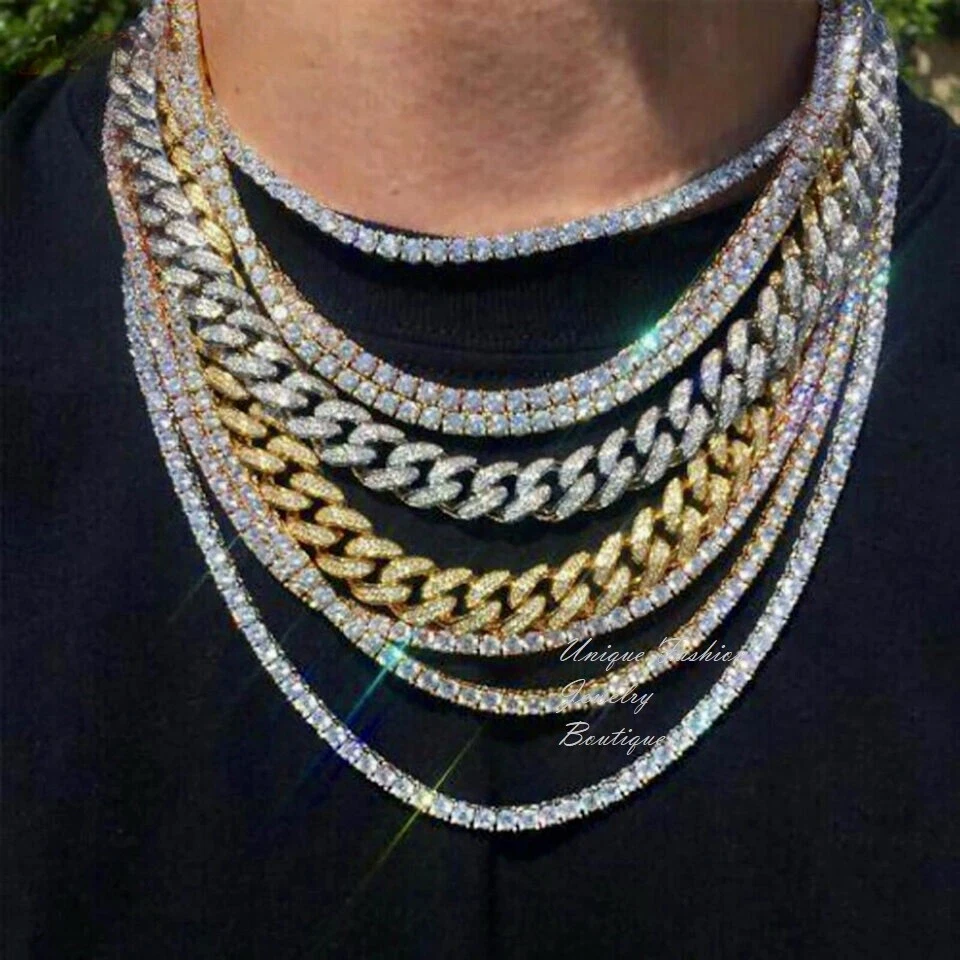 18k 铂金填充模拟钻石 5 毫米圆形切割网球链项链男女通用 — 第 2/4 张图片