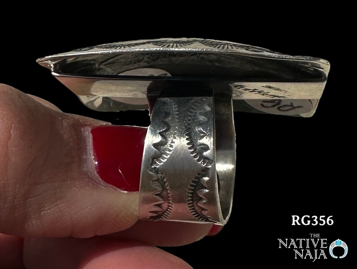 Navajo Vincent J Platero Hand Stamped Wide Band Sterling