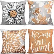 Decorative Throw Pillow Covers Set of 4 Floral Pillow Covers 18x18 inch  Coffee