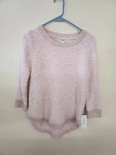 John Paul Richard Womens Size Petite Large Hi-Lo Fuzzy Texture Pink Sweater NWT