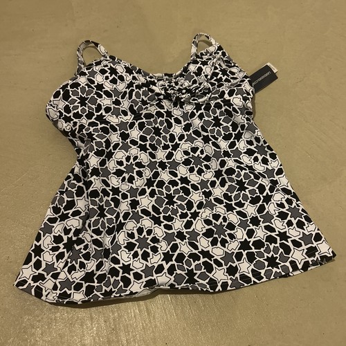 Lands’ End Size 2 Black Mosaic Adjustable Strap Tankini Top NWT Free Shipping
