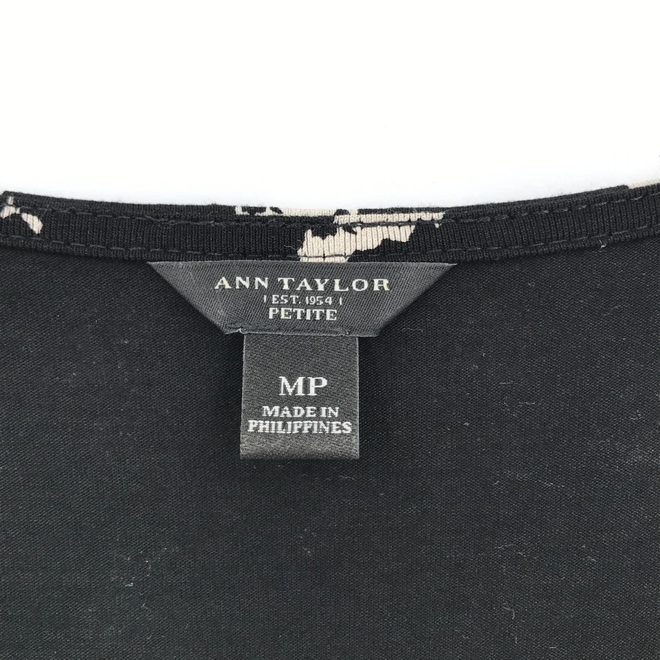 Vestido para mujer Ann Taylor MP PM Petite mediano negro manga larga imitación envoltura pulóver Foto 3 de 4