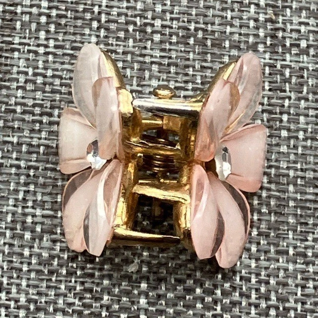 Pinza de pelo rosa flor oro retro estrás acrílico pétalo Barbie niña suave Foto 4 de 4