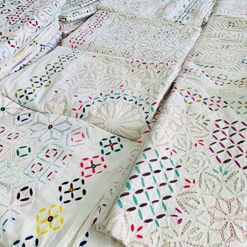 Applique vintage Kantha lancer courtepointe travail en gros couvre-lit housse de lit décoration - Photo 1 sur 7