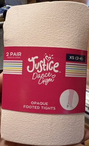 2 Paar Justice blickdichte Strumpfhosen mit Füßen - Kinder pink/schwarz XS (2-4) Tanz Fitnessstudio neu mit Etikett - Bild 1 von 2