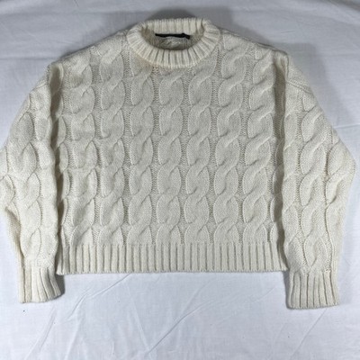Jenni Kayne Cable Knit Sweater Womens S Ivory Excellent Alpaca Merino Wool Boxy