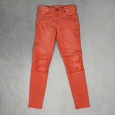 True Religion Halle Mid Rise Super Skinny Moto Biker Jeans Womens 28 Distressed