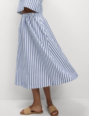 Marks & Spencer Damen Blau Mix Baumwolle/Leinen Midaxi A-Linie Rock - M&S