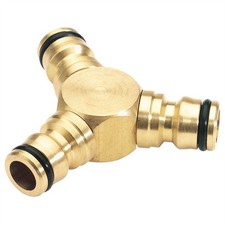 Image of Draper Expert Brass 3 Way Connector For Garden Hose Sprinklers & Taps Watering