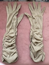 Vintage Women  s Ruched TAN Evening Opera Gloves Fits Size Medium - Pre-owned