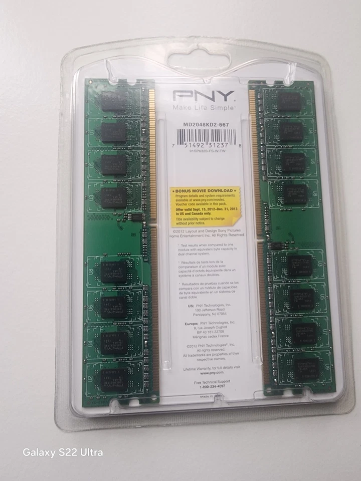 PNY 2GB (2x1GB) PC2-5300 667MHz DDR2 Desktop DIMMs Memory MD2048KD2-667 NEW - Image 2 of 4
