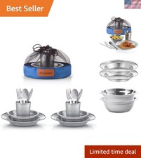 Versatile Stainless Steel Dishes Set for Campers & Picnics - 2 or 4 Person