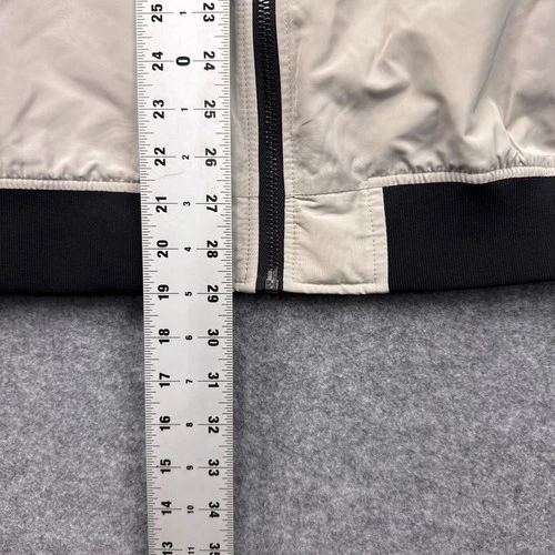 Guess Bomber Jacket XL Beige Black Polyester Faux Leather Trim Full Zip Street image 9
