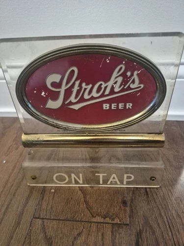 VINTAGE Stroh's On Tap Beer SIGN  Countertop Display Shelf Display