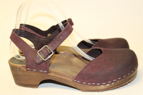 Sandgrens Saragasso Swedish Clogs Womens 9.5 10 40 Maroon Leather Buckle Sandals - Picture 8 of 24