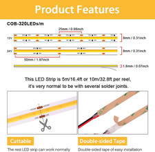 COB LED Strip Light DC 24V LED Strip Light Flexible Super Bright LED Strips,1...