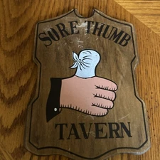 Vintage 1960 Sure Thumb Tavern Pub Bar Man Cave Wood Signs Made In Japan