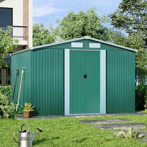 Capanno da Giardino 8x8ft Grande in Metallo per Porta Attrezzi da Giardino, Verde - Foto 3 di 6