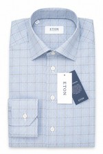 Men Eton Shirt Fine Twill Stretch Single Cuff Slim Fit Size 40 15 3/4