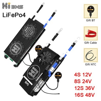 12V 24V 36V 48V 30A-250A LiFePO4 Smart (Fan) BMS w/ Balance + Bluetooth Module