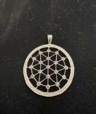 JWBR Signed 925 Sterling Silver Champagne Diamond Dream Catcher Web Pendant 