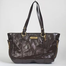 COACH 2012 Mahogany Brown Patent Leather Zipper Gallery Tote Bag - F20431