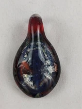 2.5" HAND BLOWN GLASS PENDANT~3/8"THICK~OCEAN,EARTH,RED,BLUE,SILVER,OVAL,1.5"W