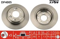 2X Bremsscheibe Hinten TRW DF4005 FÜR Honda