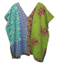 Kantha Patchwork Kimono V-neck Poncho Top Colorful Patch Pockets Woman O/S 133X