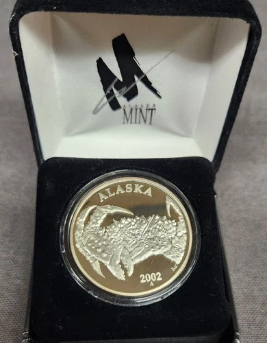 2002 Alaska Mint King Crab Medallion 1 Oz  .999 Silver Proof, Pristine In Case