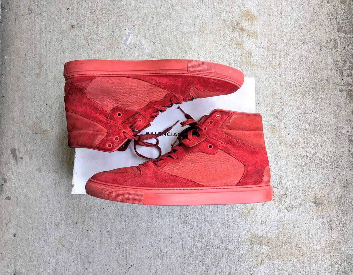 Balenciaga Arena Red Men 15 48 Leather High Top Sneakers Shoes