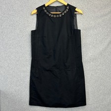 Zara Black Sleeveless Shift Dress Embellished Rhinestone Neckline Size Medium